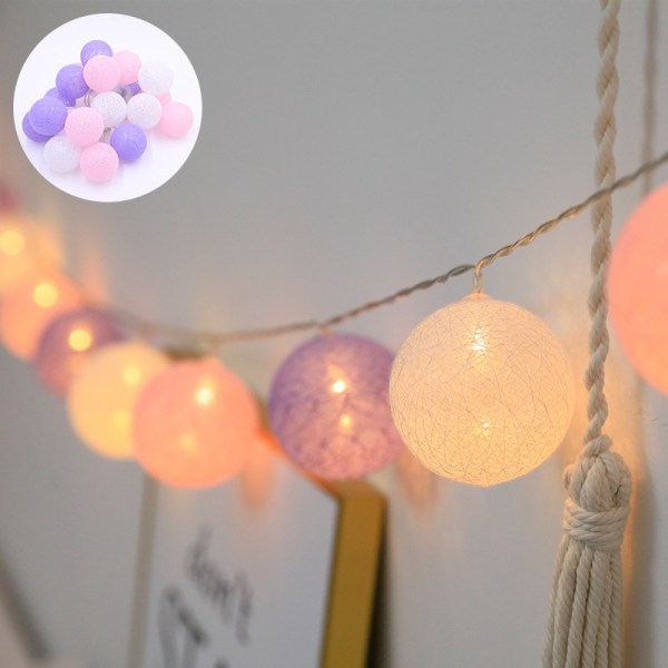 LED Julefestival Hjem Nyttår Dekorativ Lampe Cotton Ball Lighting Chain Vine Bal Colored Lantern Candy Color 6M40led Battery