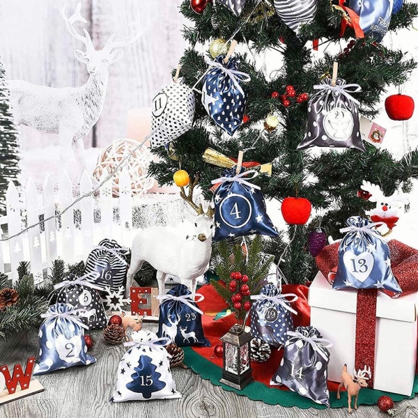 24ST Christmas Advent Calendar Lahjakassit Kiristysnyörilaukku Party D punainen 24kpl blue 24pcs
