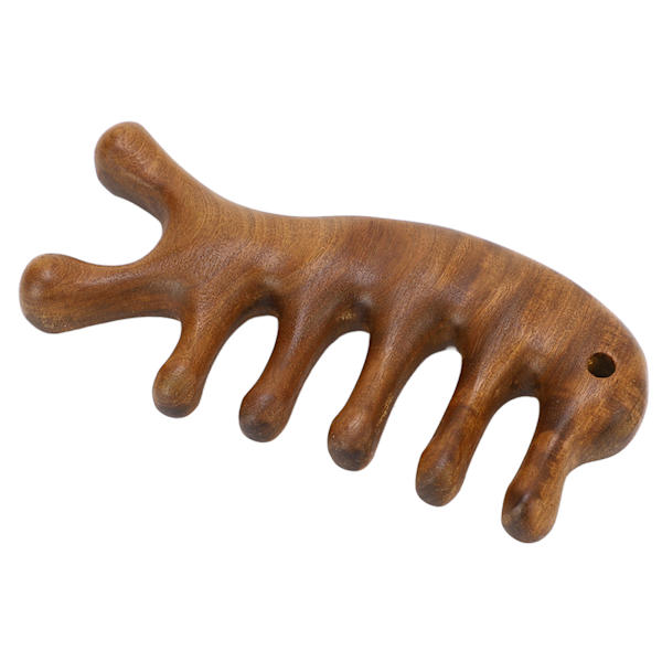 Gua Sha Kam Sandaltræ Ergonomisk Bredtandet Hovedbundsskrabende Massagekam til Nakke Arme Ben