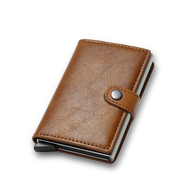 RFID-lompakkokorttipidike varkaudenesto pyyhkäisy, hiilikuitu-alumiiniseos luottokortti metallikorttipidike Dark brown