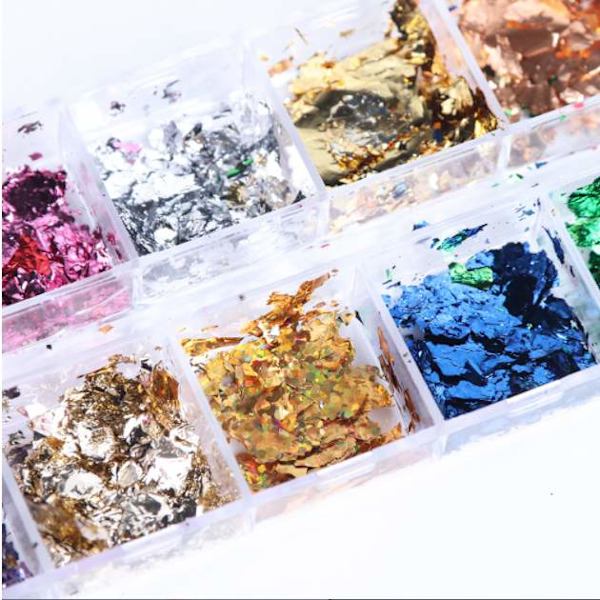 12 st Kameleont Glitterflingor i Ask, Nageldekor