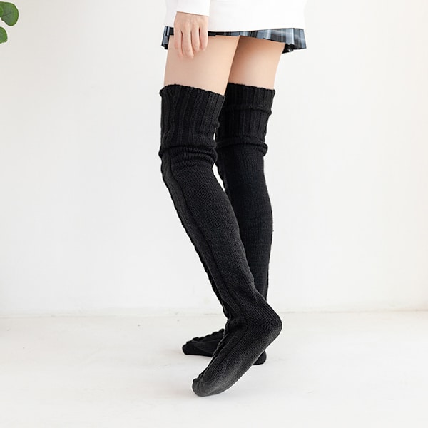 Varma Stickade Knästrumpor Höga Strumpor Lårhöga Dark Gray Average Size