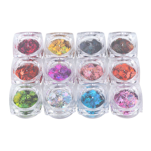 12 Färger Lönnlövformade Nagelkonstpaljetter Nagel-DIY Dekoration Glittrande Pailletteqt0273