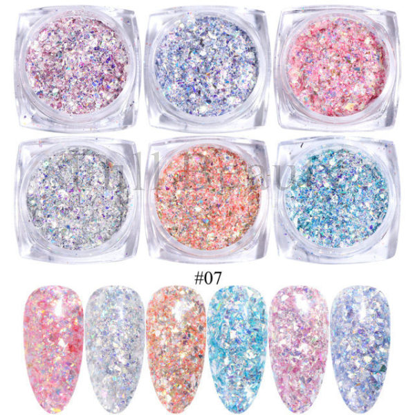 6 stk negl-klistremerker Farger Glittersett Høst og Vinter Diamant i rusk Rosa Champagne Pailletter Negl Glitter Negl B