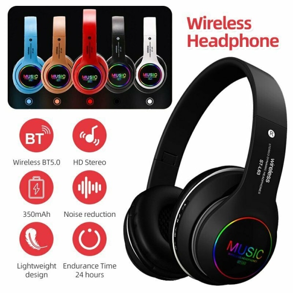 Vikbara trådlösa Bluetooth 5.0-hörlurar Headset-hörlurar Svart