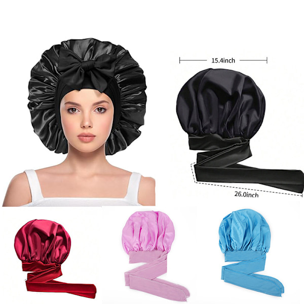 2 st. Båge-sidenband duschmössa, sovhuva, bred kant hög elasticitet hårvårdsmössa Rose powder One size