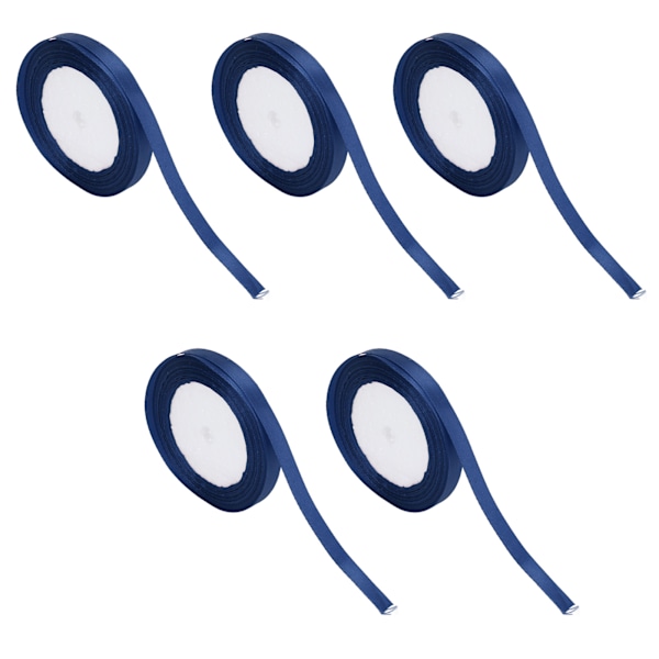 5-pack Satängband 22m Långt 10mm Brett Bröllopsfest Dekoration DIY Tillbehör för Presentkaka Godisask Inpackning Mörkblå
