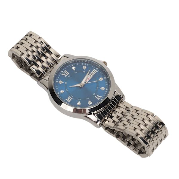 Armbandsur för Män Kvarts Dag Datum Vattentät Casual Lyx Luminous Mode Klänning Klocka med Legering Armband för Affärer Silver Blå