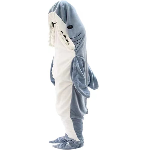 Vuxen supermjuk flanellhuvtröja Shark Sovsäck Bärbar lös pyjamas i ett stycke Blue 140cm(140 * 70cm)