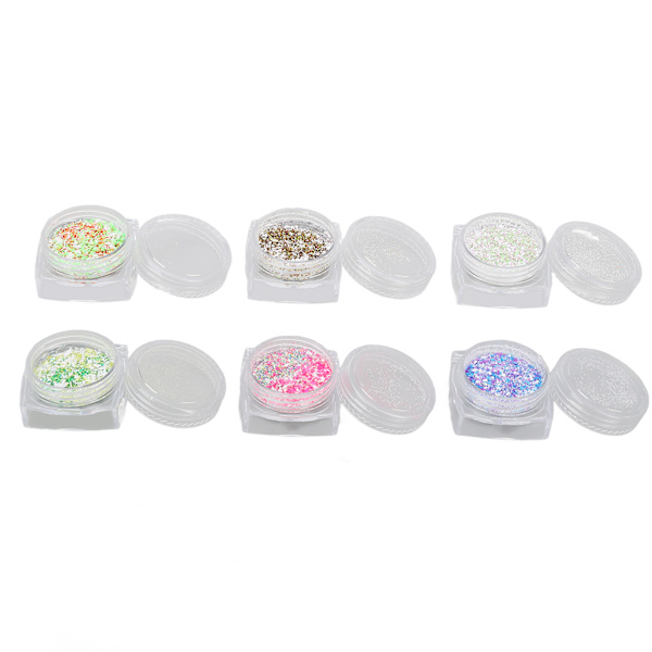 6 Ask Nagelkonst Glitterpulver Blandade Färger Superfint Manikyr Dekoration Damm Sand för Nagelsalong