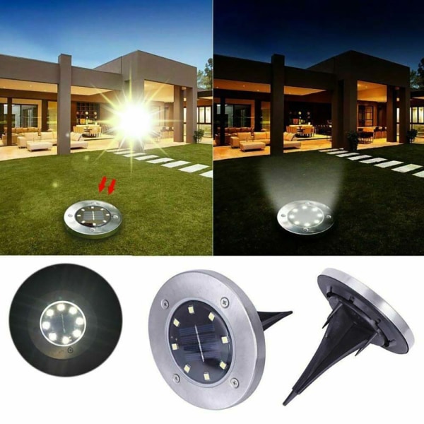 8 LED:n aurinkovoimalla toimiva maavalaisin puutarhaan ja polulle
