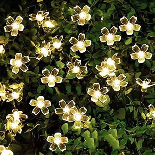 7M 50 LED Cherry Blossom Solcell Light Loop Garden Fairy Light