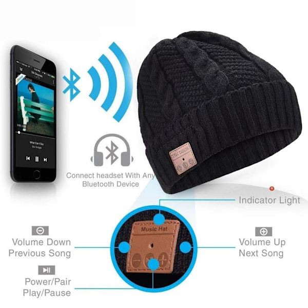 3 i 1 Bluetooth 5.0 Musik Mössa Set Vintermössa Öronlapp Hals Gaiter Scarf Handskar Födelsedagspresent till Män Kvinnor