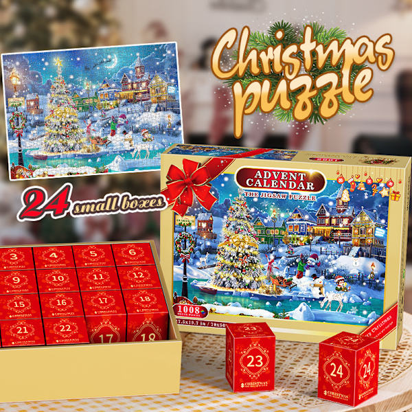 1008-dels Julekalender Nedtellings Puslespill 24 Små Rutenett Adventskalender Jenter og Gutter Julegave B