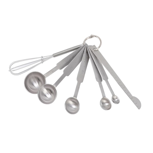 Mätskedar 7 i 1 Rostfritt Stål Stapelbar Design Multifunktionella Mätskedar Set med Nivellering Visp Silver