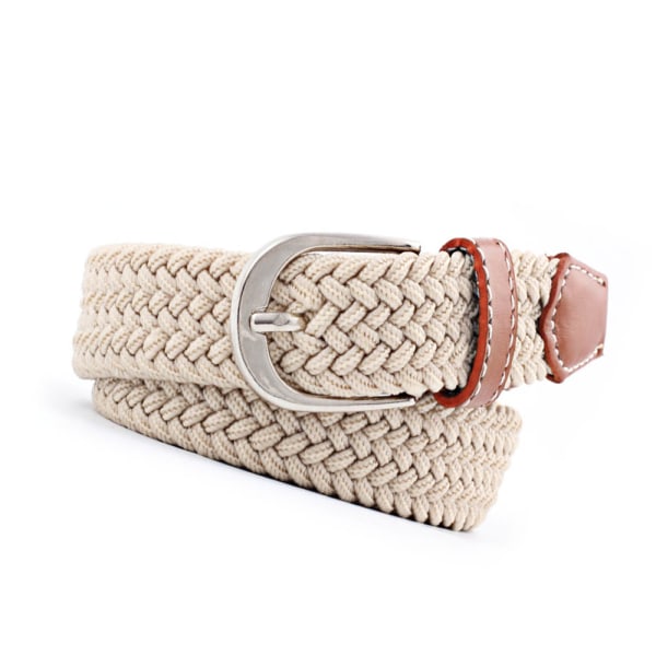 Women Braided Belt Elastic Thin Waistband Khaki 120cm Length