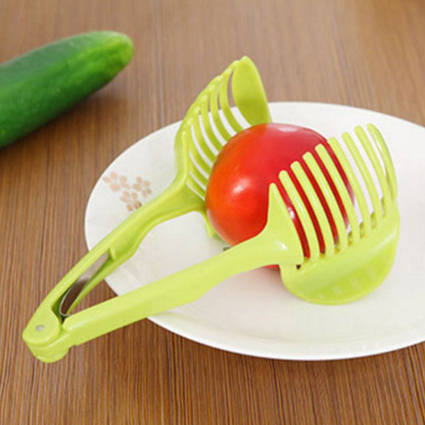Tomatskjærerholder ABS Multifunksjonell Håndholdt Rund Frukt Tang Løk Holder Kjøkken Skjæring Hjelpemiddel Gadgets Verktøy for Sitron Egg Grønnsaker
