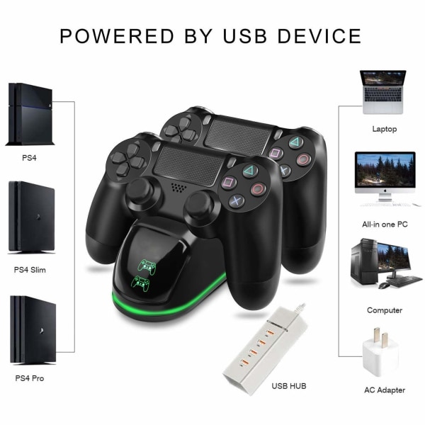 Dobbel ladestasjon for to kontrollere - PS4/PS4 Slim/PS4 Pro