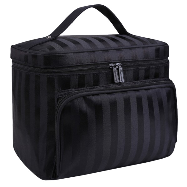 Portable cosmetic bag with zipper for travel storage black