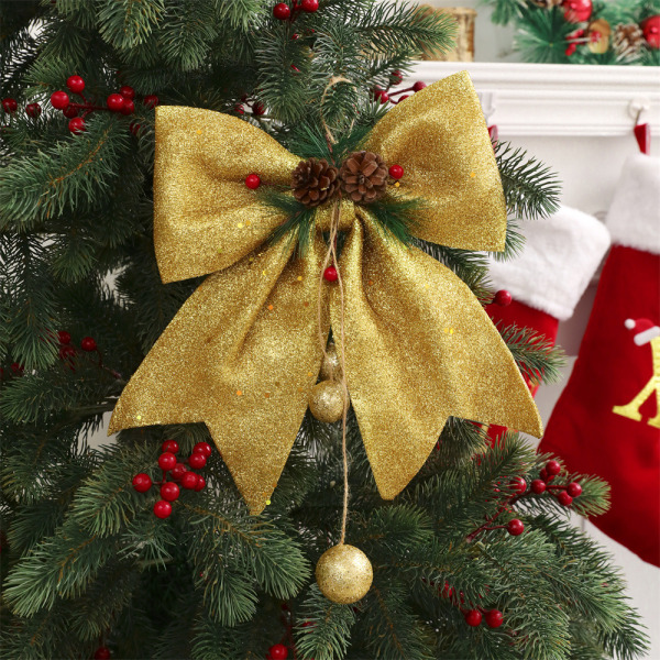 Christmas Bowknot Juletre Dekorativ Bowknot Pine Cone Christmas Bue anheng Red