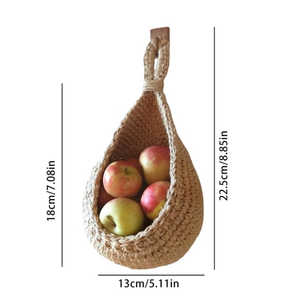 Hengende veggkurv for grønnsaker og frukt - Kjøkkenoppbevaring - Landlig kurv - Bohemisk håndvevd veggmontert frukt- og grønnsakskurv