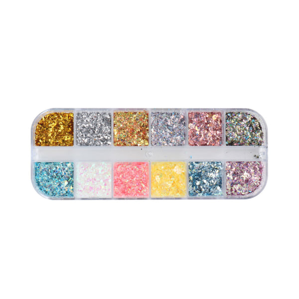 12 Grid Holografinen Nail Art Folio Hiutaleet Nail Folio Hiutaleet Glitter Nail Paljetit Konfetti Kulta Hopea Epäsäännöllinen Glitter Nail Foli Paillette