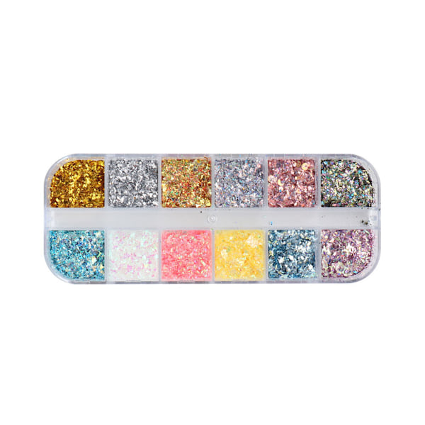 12-Rutors Holografiska Nagelkonstfolie Flakes Nagelfolie Flakes Glitter Nagelpaljetter Konfetti Guld Silver Oregelbunden Glitter Nagelfolie Paillette