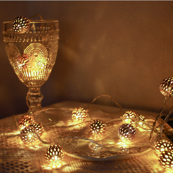 Jul fødselsdag og ferie dekorationer String Led farvet lampe Smedejern marokkansk bold belysning Warm White 3M20led Battery