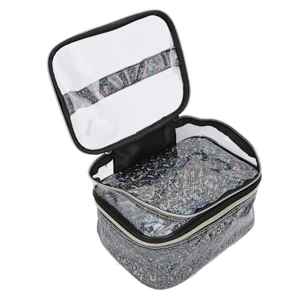 Dobbeltlags Kosmetikpose Stor Kapacitet Vandafvisende Unik Sort Transparent Design Bærbar Makeup Opbevaringspose