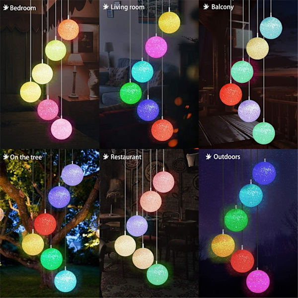 Solcellsdrivna Vindspel med LED-lampa, Boll, Utomhus/Inomhus, Hängande Ljus
