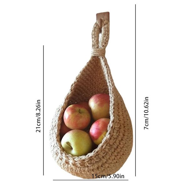 Vägghängande korg för grönsaker och frukt, lantlig stil, bohemisk, handvävd, för förvaring i köket