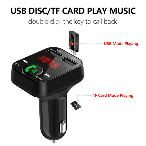 Langaton Bluetooth-auton FM-lähetin MP3-soitin 2 USB-laturia