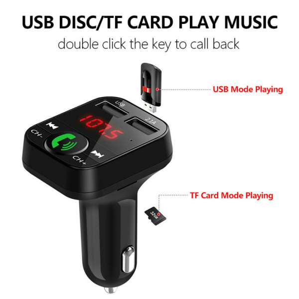 Trådlös Bluetooth Bil FM-sändare MP3-spelare 2 USB Laddare