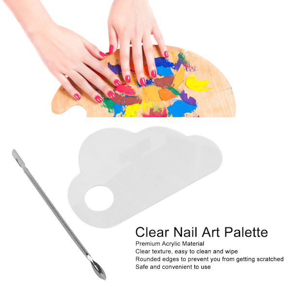 Nagelkonstpalett Transparent Akryl Makeup Blandningsfärgbräda med Spatel för Kosmetisk Blandning