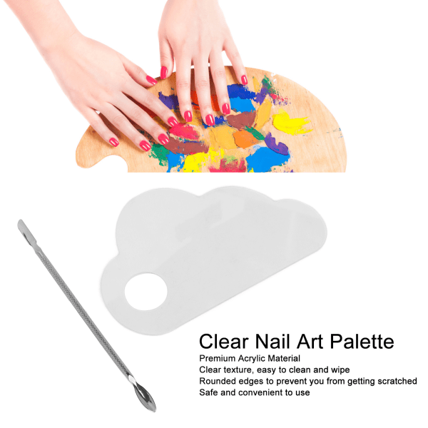 Nail Art Palette Transparent akryl Makeup Mixed Color Board med spatel för kosmetisk blandning