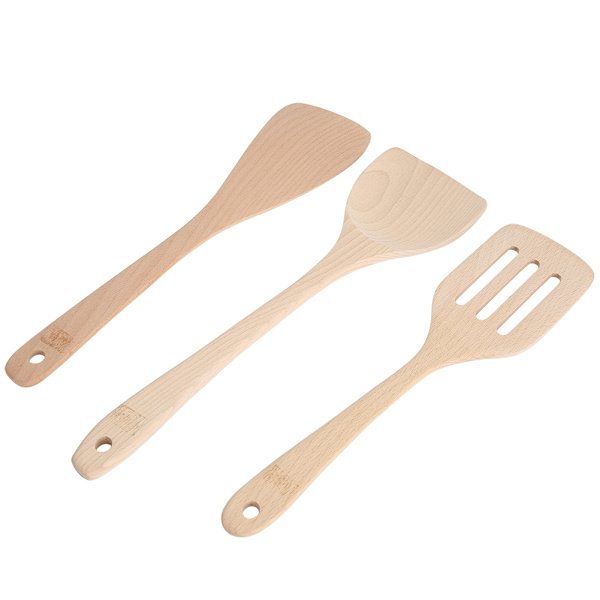 Sett med 3 ubehandlede trespatler - Kjøkkenredskaper for matlaging, egnet for bruk på non-stick panner