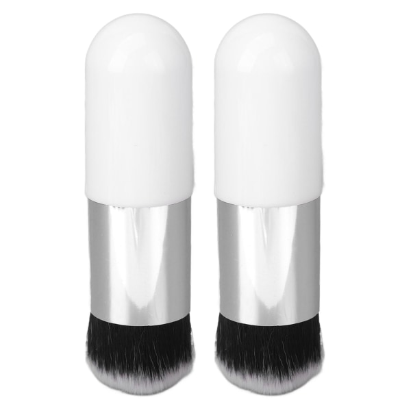2 stk Foundation Brush Kunstfiber Myk Komfortabel bærbar sminkebørste for kvinner Hvit sølv