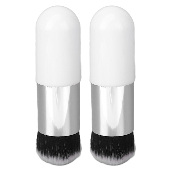 2 stk. Foundation Brush Kunstig Fiber Blød Behagelig Bærbar Makeup Brush til Kvinder Hvid Sølv