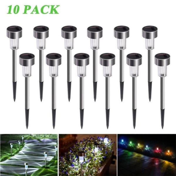 10xGarden Rustfrit Stål Havelampe LED Solcelle Landskabslys