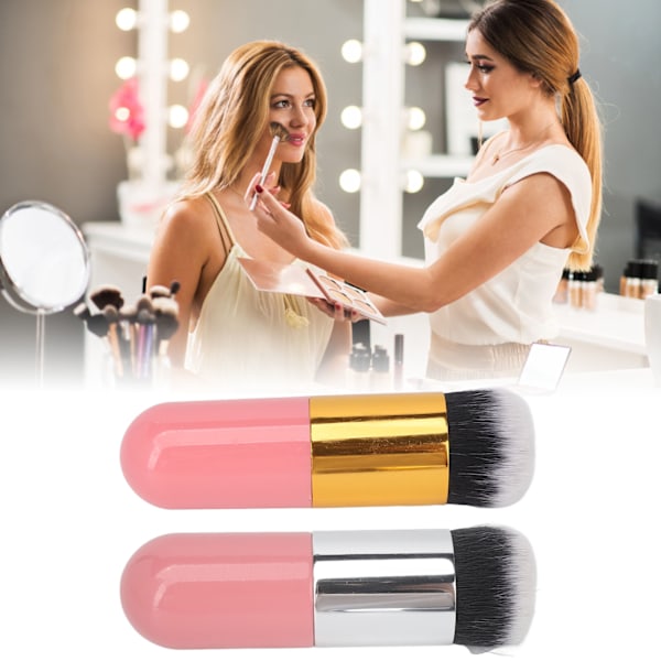 2 stk. Flydende Foundation Pensler Tæt Blød Hår Makeup Pensel til Blush Presset Pulver Pink Guld Pink Sølv
