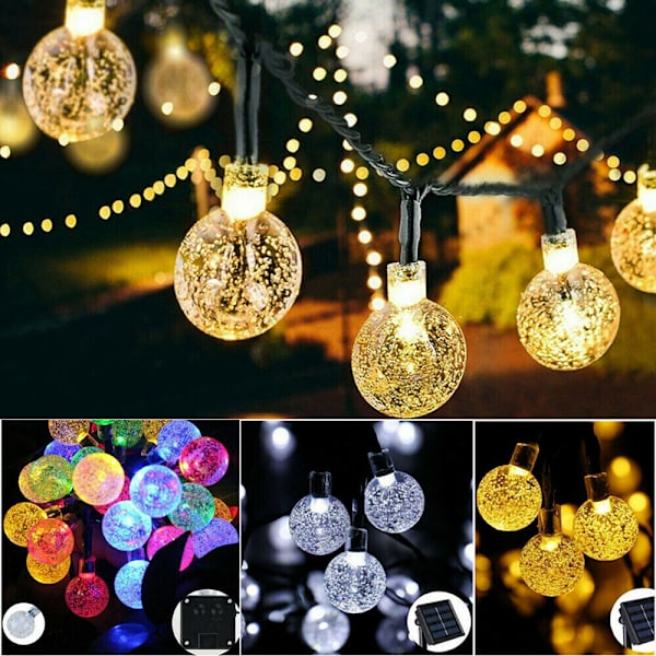 LED-slingor för utomhus, solenergi, trädgård, bröllop, fest, 6,5 m, 30 LED
