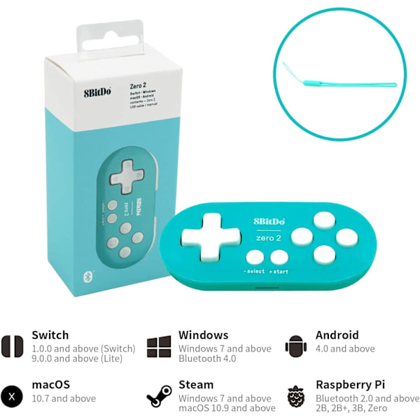 8bitdo Zero 2 Bluetooth Spelkontroll Blå Utgåva Trådlös Styrenhet