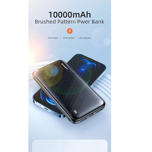 Powerbank 10000mAh Vit en storlek