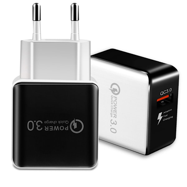 Universal QC3.0 USB-lader EU-kontakt 18W Hurtig lading 3.0 Rask adapter Vegg Mobiltelefonlader