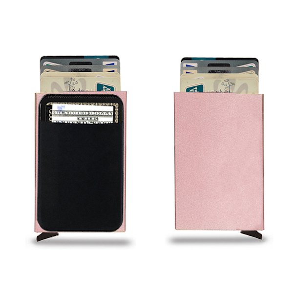 RFID-kortplånbok med flera fack, metallkortfodral, kreditkortshållare med automatisk uppfällning Rose gold
