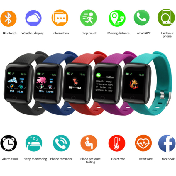 115plus smart armband pulsmätare smart watch red