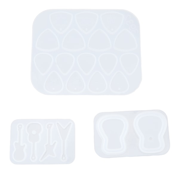 3-pack Resinformar Utsökt Mönster Vit Återanvändbar Gitarrplock Silikonform Kit för DIY Hantverk Nyckelring Dekoration Present