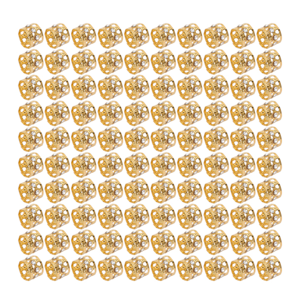 100 st Dreadlocks Pärlor Bling Rhinestone Fashionabla Hår Flätor Ringar för Hår Dekoration Guld