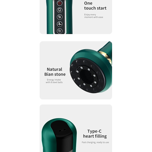 Elektrisk skrapeinstrument for lading, skraping, cupping og åpning av meridianer 12 levels green