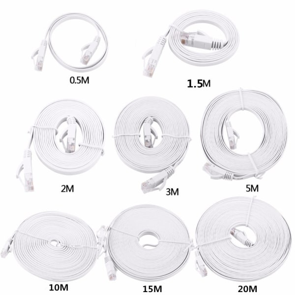 0,5 m 1,5 m 2 m 3 m 5 m 10 m 15 m 20 m Ethernet-kaapeli, nopea RJ45 CAT6 litteä Ethernet-verkko LAN-kaapeli UTP-liitäntä reititin tietokonekaapelit